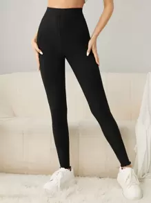 SHEIN EZwear 女性高彈性腰部休閒舒適運動套裝,印有字母設計 - 黑色 - 查看 1