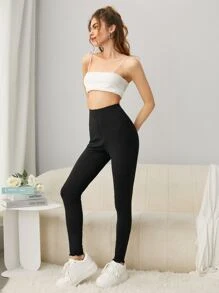 SHEIN EZwear 女性高彈性腰部休閒舒適運動套裝,印有字母設計 - 黑色 - 查看 3