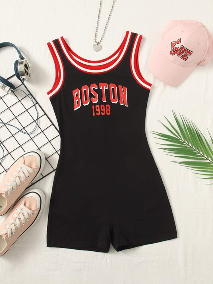 SHEIN EZwear צבעים מנוגדים מכתב מנומר יחידות נשים - שחור - ראה 1