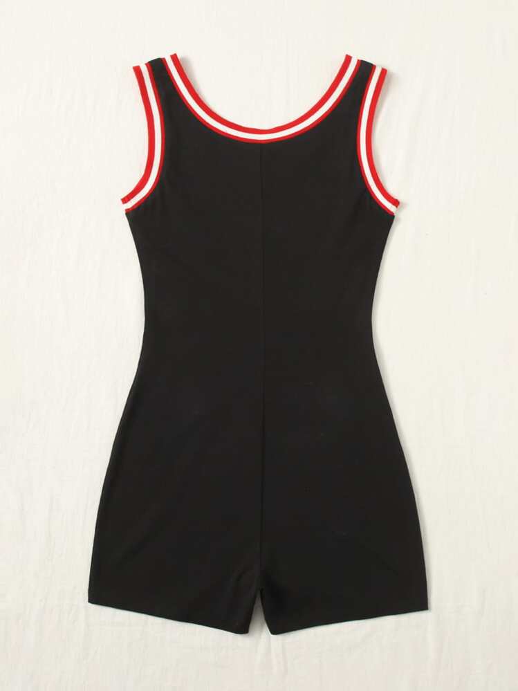 SHEIN EZwear צבעים מנוגדים מכתב מנומר יחידות נשים - שחור - ראה 2