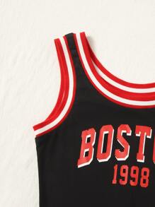 SHEIN EZwear Letter & Number Print Striped Tank Unitard Romper