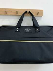 Letter Patch Decor Duffel Bag - Black - View 5