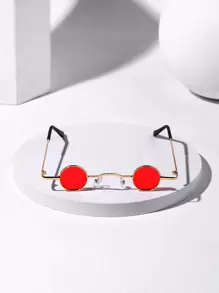 1pc Metal Mini Round Mirror, Quirky Niche Prop, Retro Fashion Glasses Suitable For Travel, Photo-Taking, Social Media Live, Personalized Decoration, Costume Party, Music Festival For Summer Beach Vacation,Outdoor,Travel - Red - View 2