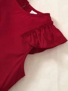 SHEIN 女孩荷葉邊襯衫和印花前蝴蝶結短褲 - 紅白色 - 查看 3