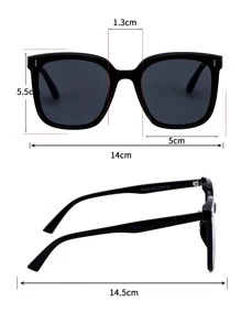 1 Pair Unisex Black Fashion Sunglasses, Large Frame Style, Casual Korean Fashion, Street Style, Rivet Decor, Comes With Lanyard, Cleaning Cloth, Metal Hinges, Durable And Classic Retro Design, Suitable For Travel And Commuting, All Seasons, Especially Suitable For Summer Beach Vacation, Outdoor Activities And Travel. - Black - View 3