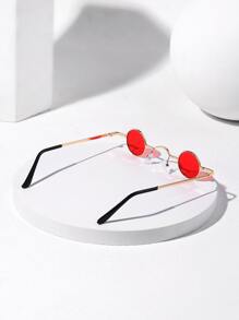 1pc Metal Mini Round Mirror, Quirky Niche Prop, Retro Fashion Glasses Suitable For Travel, Photo-Taking, Social Media Live, Personalized Decoration, Costume Party, Music Festival For Summer Beach Vacation,Outdoor,Travel - Red - View 3