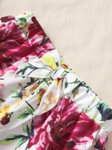 SHEIN 女孩荷葉邊襯衫和印花前蝴蝶結短褲 - 紅白色 - 查看 4