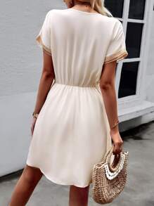 SHEIN Clasi 提花蕾絲流蘇細節蝙蝠袖洋裝