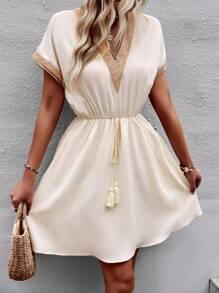 SHEIN Clasi 提花蕾絲流蘇細節蝙蝠袖洋裝