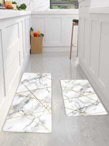 1pc Marble Pattern Kitchen Rug - Multicolor - View 1
