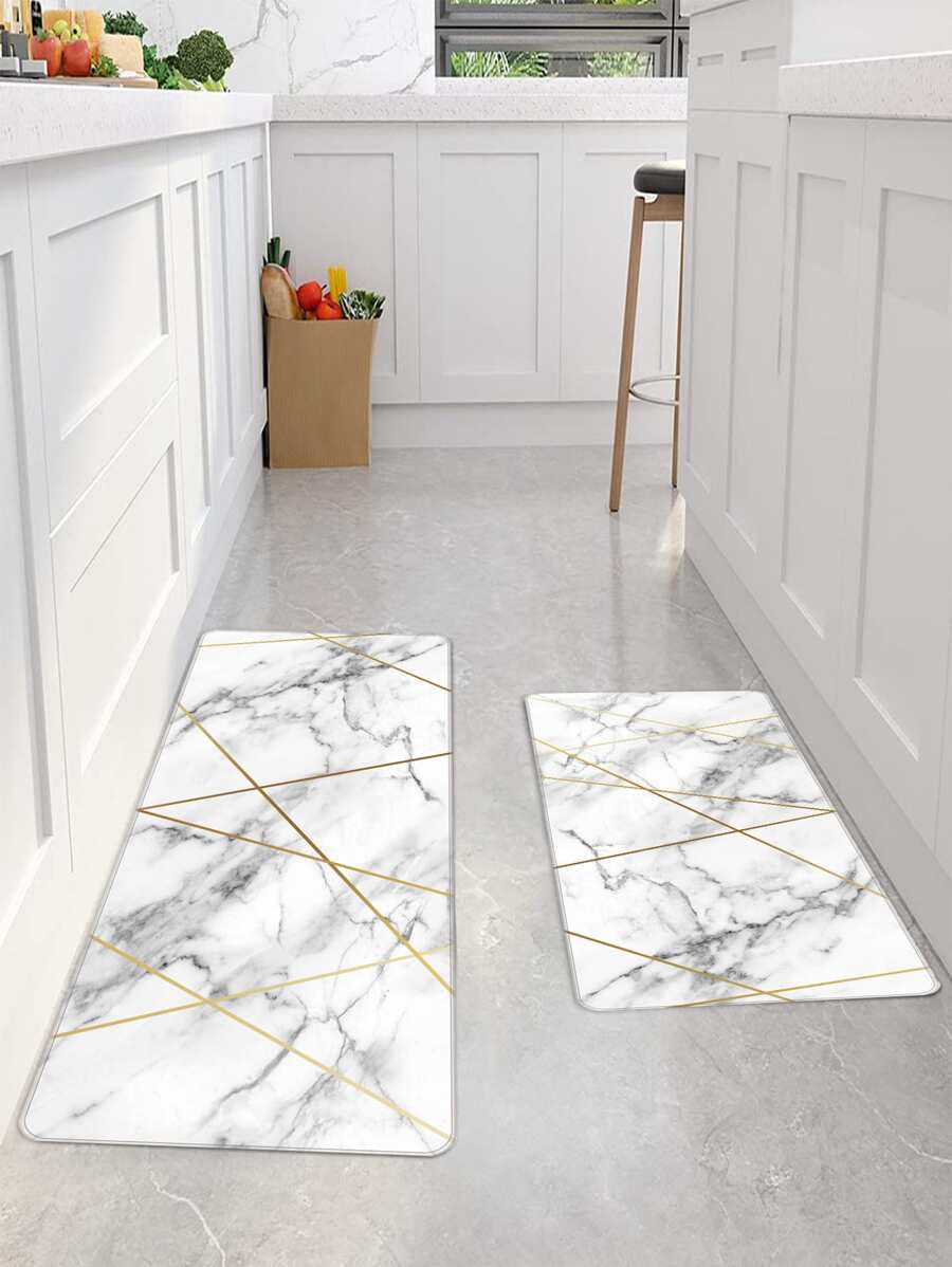 1pc Marble Pattern Kitchen Rug - Multicolor - View 1