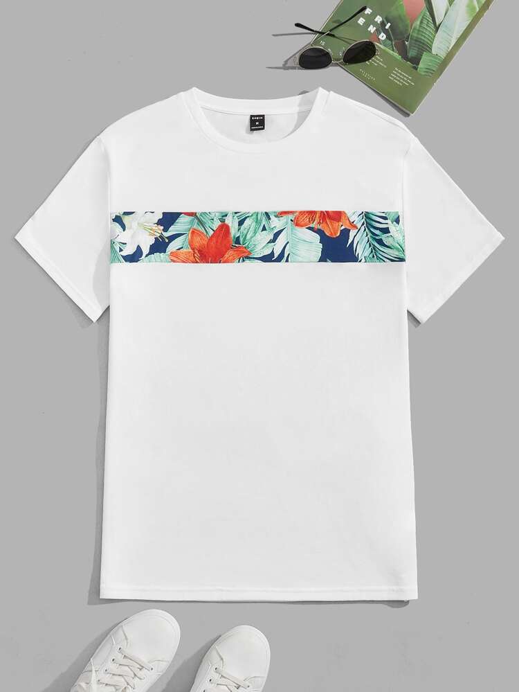 Men T-Shirts Fit Crew Neck Short Sleeve Graphic Tee Floral Casual, Summer