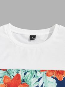 Manfinity VCAY Men T-Shirts Fit Crew Neck Short Sleeve Graphic Tee Floral Casual, Summer - White - View 3