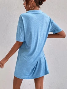 SHEIN Unity Đầm màu trơn Giải trí - Màu xanh lam - Xem 2