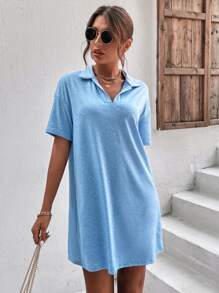 SHEIN Unity Đầm màu trơn Giải trí - Màu xanh lam - Xem 6