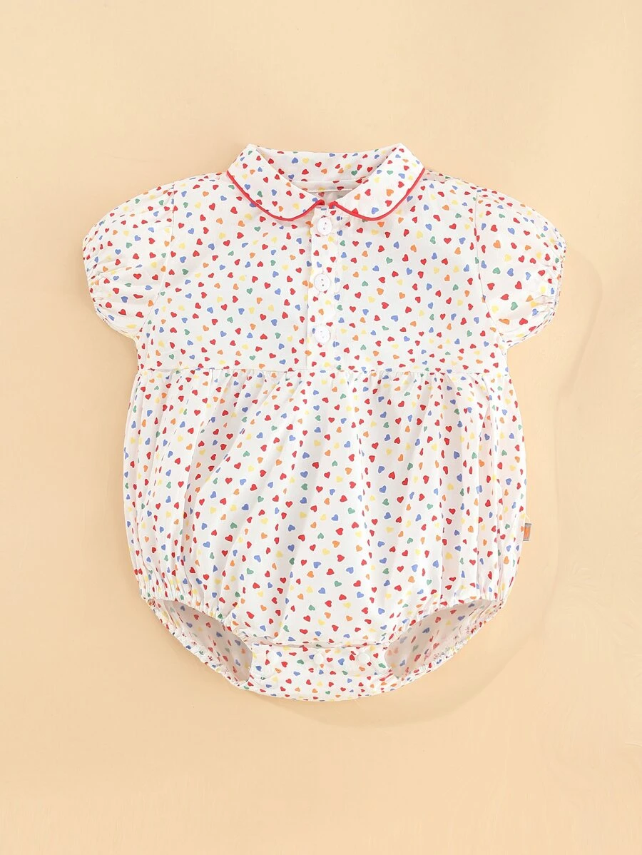 Peninsula Baby 嬰兒心滿版印花撞色滾邊連身背心 - 彩色 - 查看 1