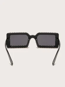 1pc Rhinestone Decorated Square Frame Fashion Glasses For Women - Black - View 2