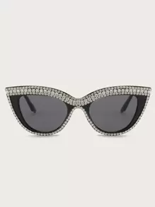 Oversized Cat-Eye Rhinestone Embellished Fashion Glasses For Summer Beach Vacation,Outdoor,Travel