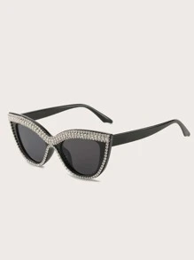 Oversized Cat-Eye Rhinestone Embellished Fashion Glasses For Summer Beach Vacation,Outdoor,Travel