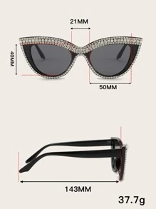 Oversized Cat-Eye Rhinestone Embellished Fashion Glasses For Summer Beach Vacation,Outdoor,Travel
