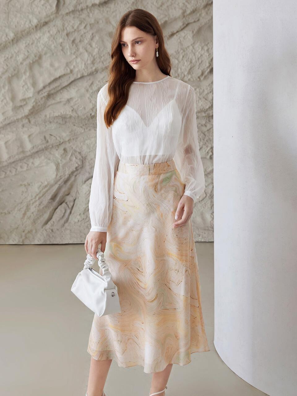LINEN SWIRL LINED SKIRT