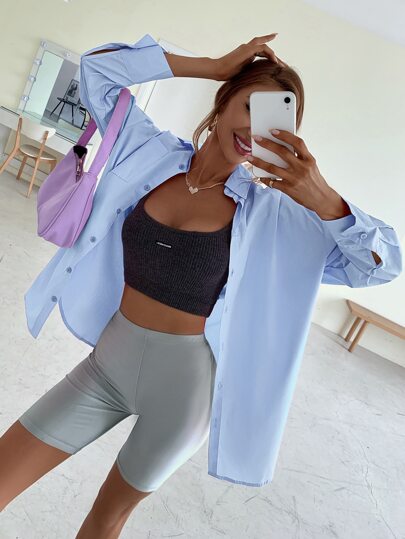 قميص نسائي أبيض بأزرار مغلقة كامل، ملابس إجازة، قميص أبيض فوقي بأزرار