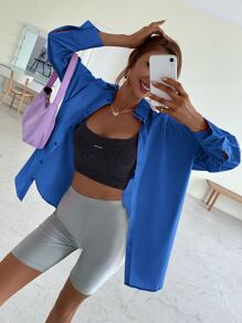 GENKIRA Camisa unicolor con botón - azul real - Ver 1