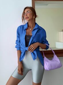 GENKIRA Camisa unicolor con botón - azul real - Ver 4