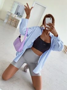 GENKIRA Áo sơ mi cài nút chắc chắn cho trang phục đi nghỉ Áo sơ mi cài nút cho nữ - Màu xanh nhạt - Xem 6