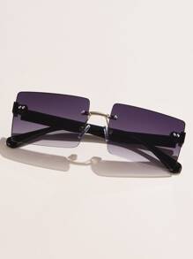 1 pieza Gafas cuadradas de plástico vintage clásicas de mujer, aptas para usar diariamente - Púrpura polvoriento - Ver 2