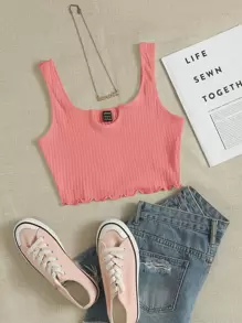 Muchica Áo hai dây Gân đan màu trơn Giải trí - Màu Hồng  San hô - Xem 1