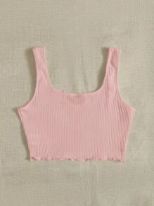 SHEIN EZwear Mặt trên thùng máy cắt đan có khía cổ - Màu Hồng baby - Xem 2