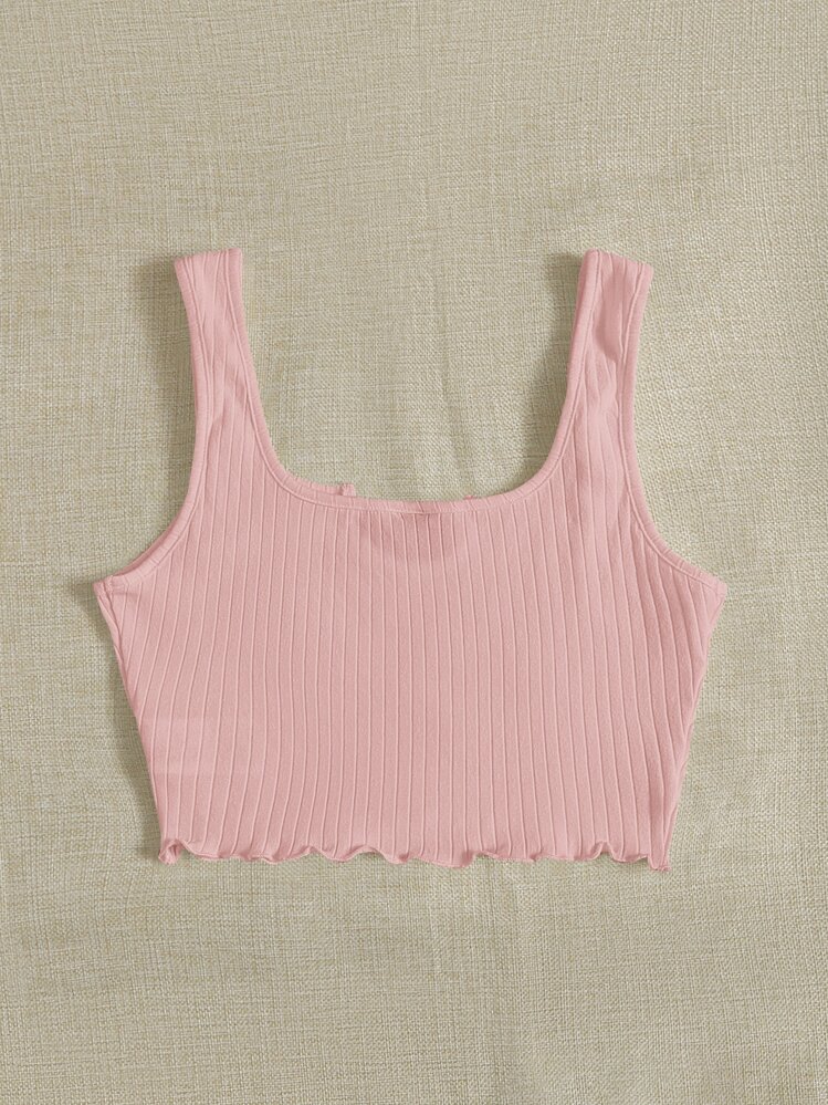 SHEIN EZwear Top tank corto tejido de canalé de cuello V - Rosa Pálido - Añade 2