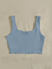 SHEIN EZwear Tank top tejido de canalé ribete en forma de lechuga de cuello V - Neblina azul - Ver 2