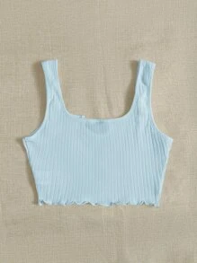 SHEIN EZwear Top tank corto tejido de canalé de cuello V - Celeste - Ver 2