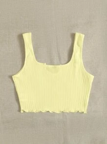 Muchica Notch Neck Lettuce Edge Rib-knit Tank Top - Yellow - View 2