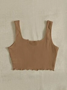 Muchica Notch Neck Lettuce Edge Rib-knit Tank Top - Brown - View 2