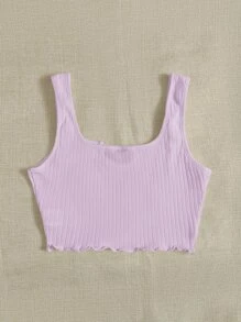 Muchica Notched Neck Rib-knit Crop Tank Top - Lilac Purple - View 2