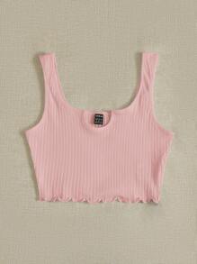 SHEIN EZwear Mặt trên thùng máy cắt đan có khía cổ - Màu Hồng baby - Xem 3