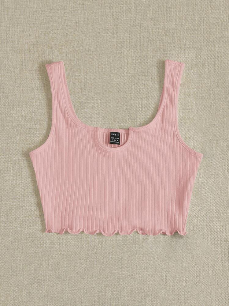 SHEIN EZwear Top tank corto tejido de canalé de cuello V - Rosa Pálido - Añade 3