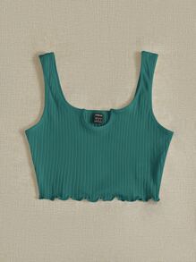 Muchica Notch Neck Lettuce Edge Rib-knit Tank Top - Dark Green - View 3