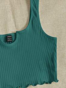 Muchica Notch Neck Lettuce Edge Rib-knit Tank Top - Dark Green - View 4