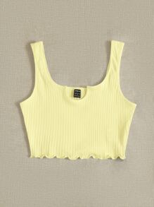 Muchica Notch Neck Lettuce Edge Rib-knit Tank Top - Yellow - View 3