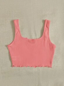 Muchica Áo hai dây Gân đan màu trơn Giải trí - Màu Hồng  San hô - Xem 2
