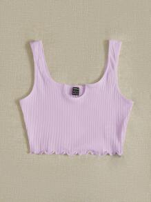 Muchica Notched Neck Rib-knit Crop Tank Top - Lilac Purple - View 4