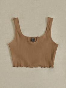 Muchica Notch Neck Lettuce Edge Rib-knit Tank Top - Brown - View 3