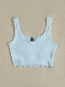 SHEIN EZwear Top tank corto tejido de canalé de cuello V - Celeste - Ver 3