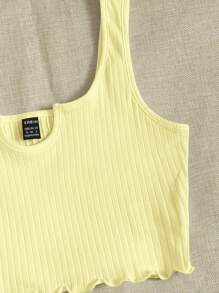 Muchica Notch Neck Lettuce Edge Rib-knit Tank Top - Yellow - View 4