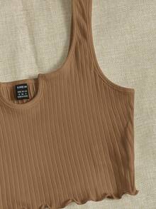 Muchica Notch Neck Lettuce Edge Rib-knit Tank Top - Brown - View 4