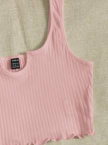 SHEIN EZwear Mặt trên thùng máy cắt đan có khía cổ - Màu Hồng baby - Xem 4